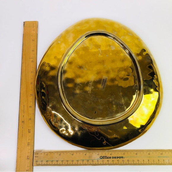 Gold Porcelain Decorative Plate Egg Shape Bubble Trim Edge Centerpiece Home PRC - Picture 9 of 10